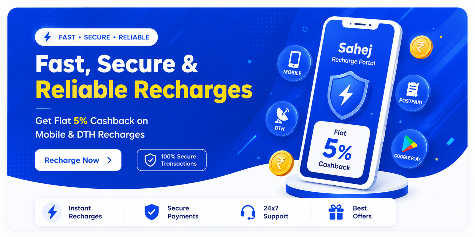 Fast, Secure & Reliable Recharges Banner